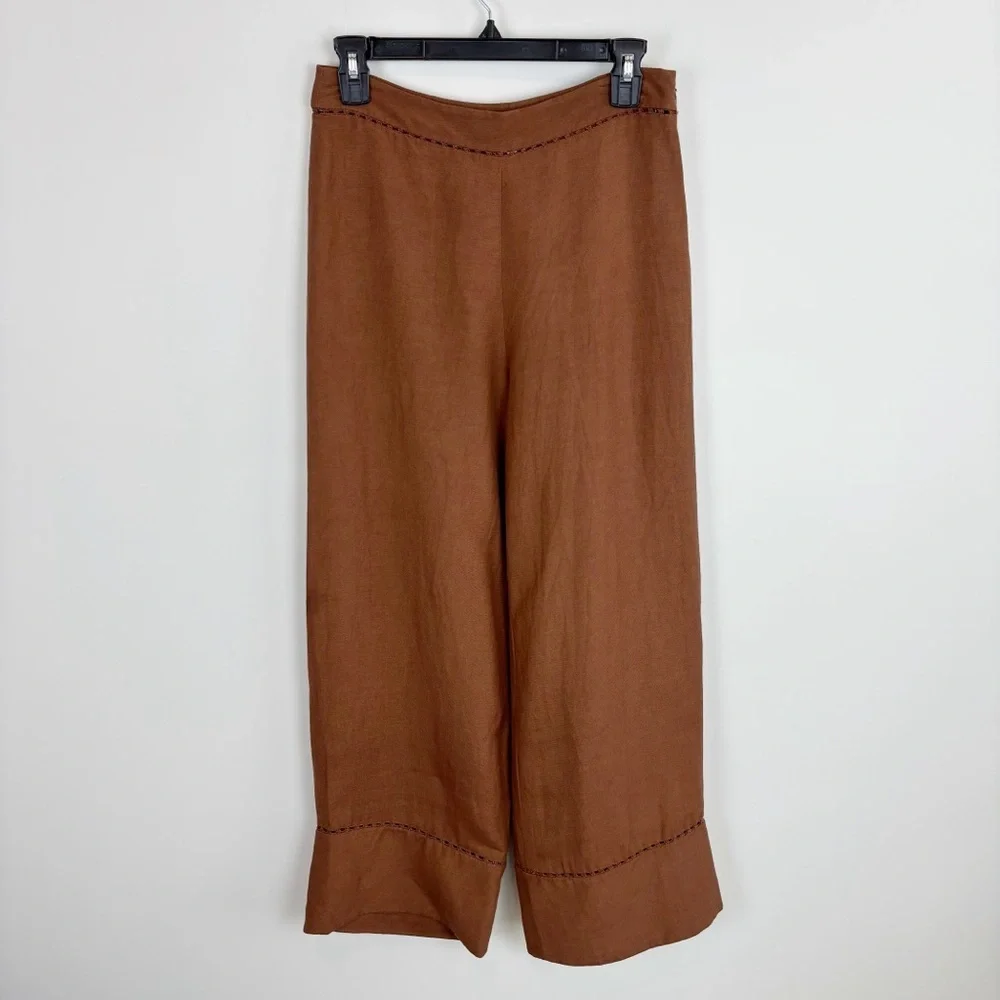 SIMKHAI Colley Cropped Straight Leg Pant in Bronze Size S